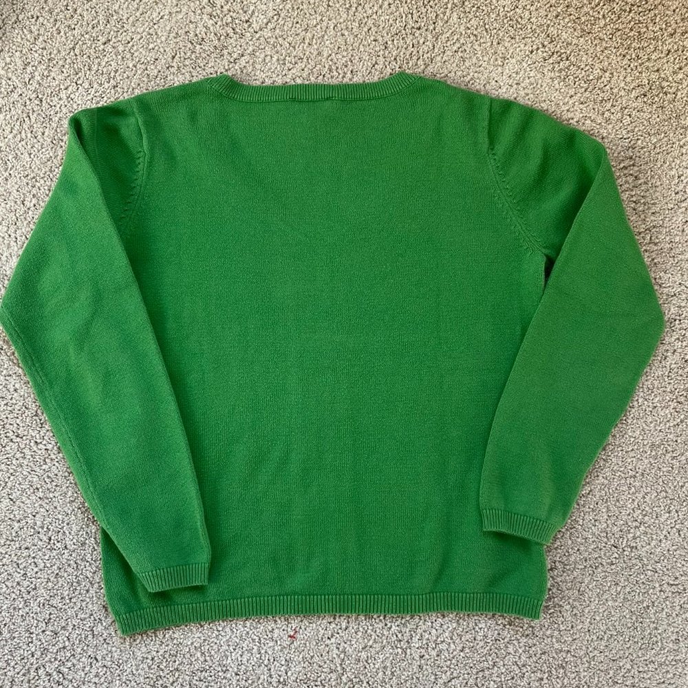 Talbots Emerald Green Women's V Neck Cable Pima Cotton Sweater M - Picture 2 of 5